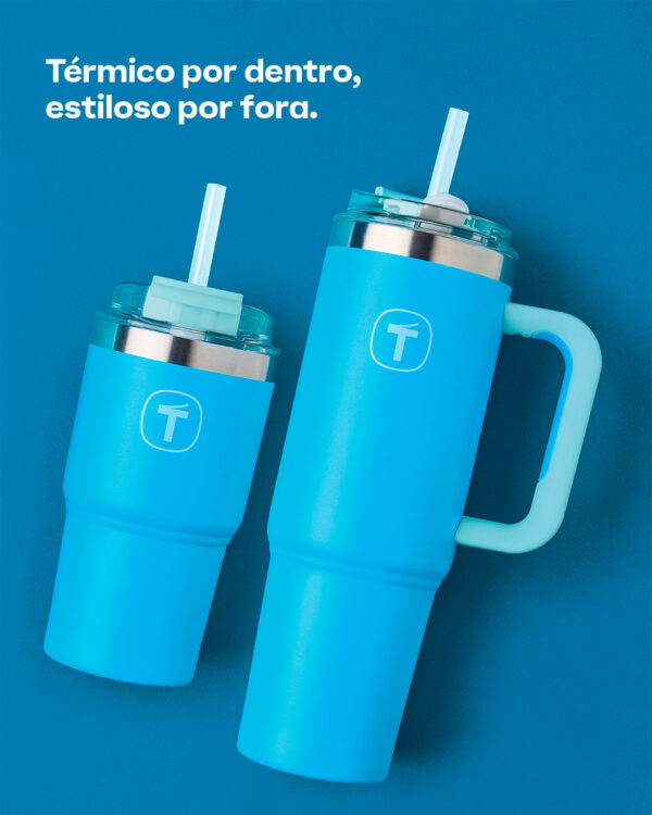 Copo Térmico Big T Com Canudo  Azul Claro 1,1L - Image 10