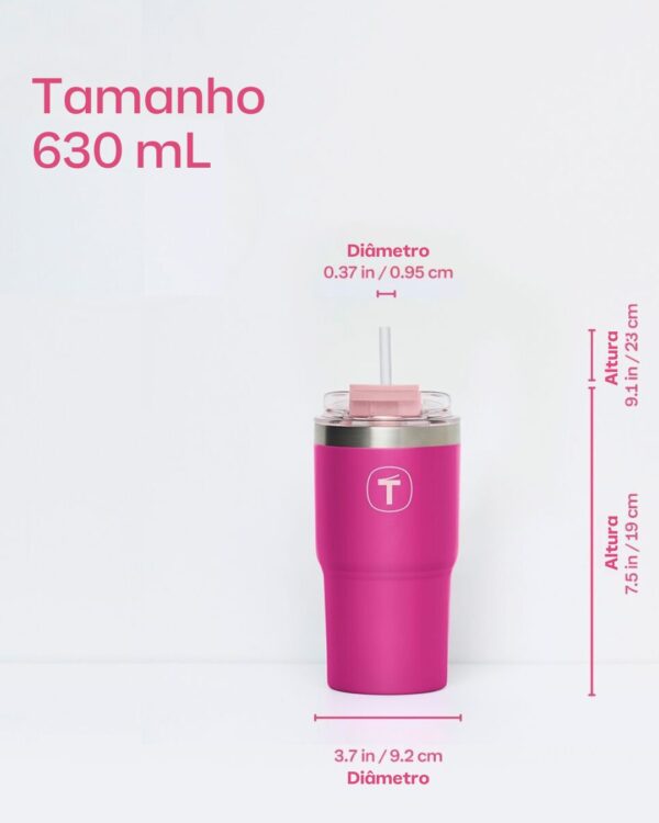 Copo Térmico Big T Com Canudo  630ml Rosa - Image 2